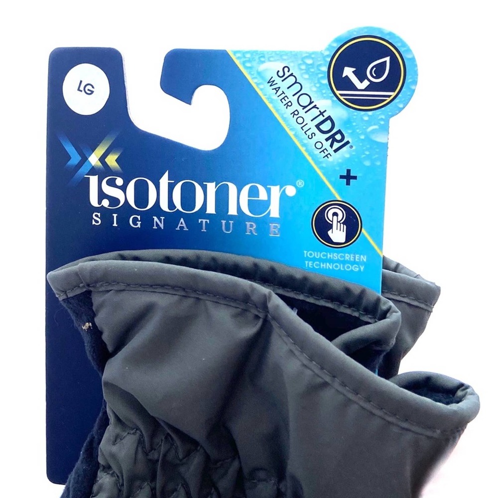 Winter Gloves Isotoner Mens Black Gray Lightweight Smart Touch Waterproof Size L - Picture 5 of 7